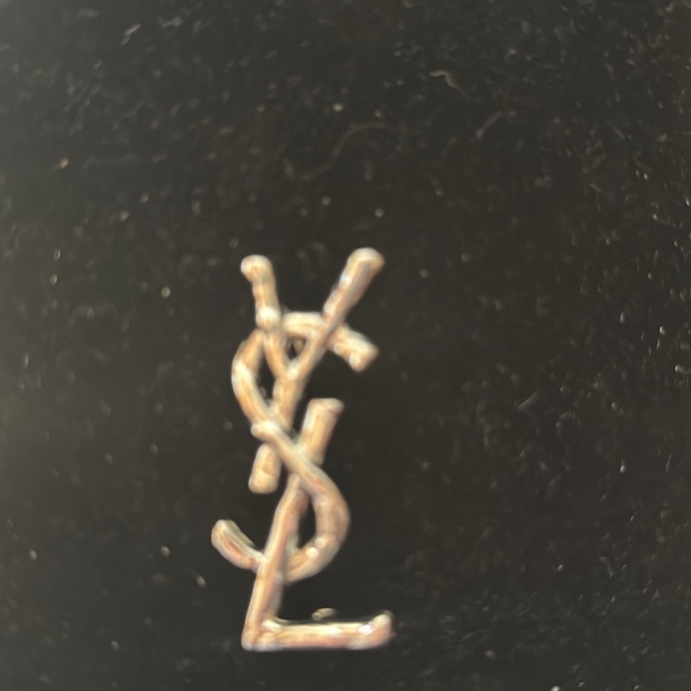 Brooch silver-tone YSL logo pin signed in back - Picture 3 of 4